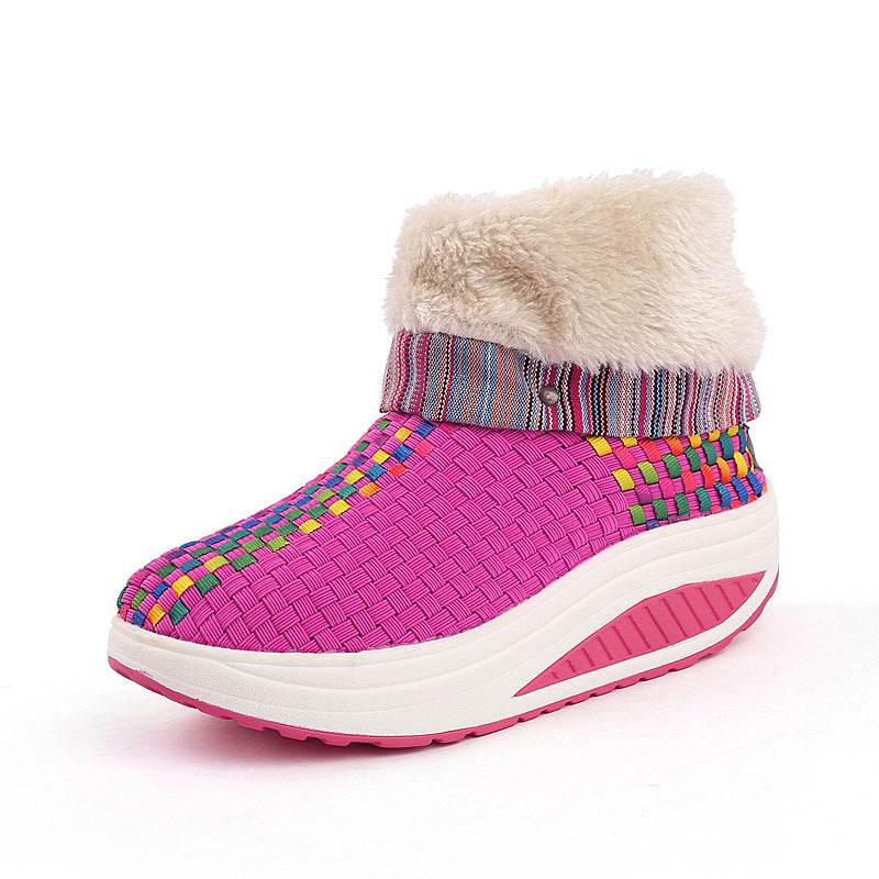 Winter plus velvet sneakers women Korean knitting - Mubimart