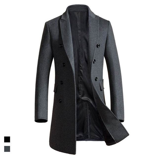 Men's woolen coat slim fit trench coat - Mubimart