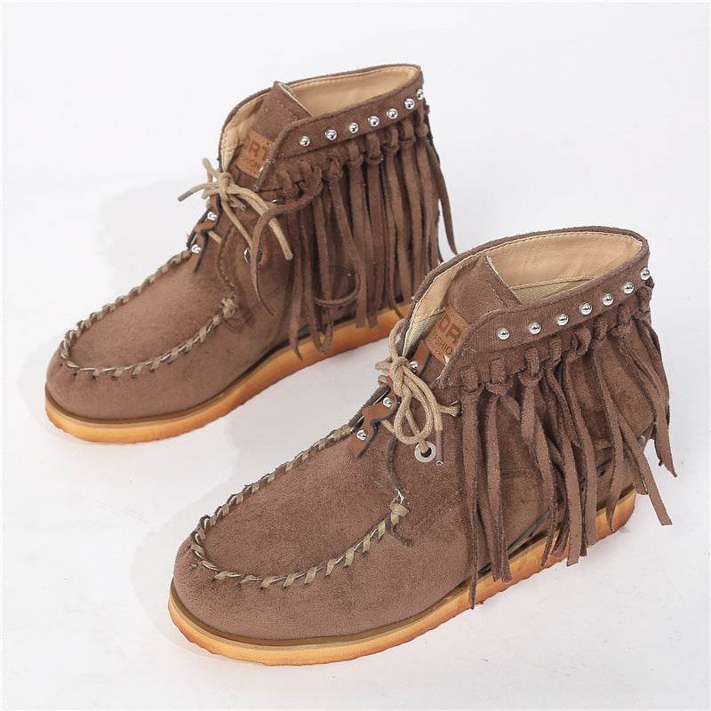 Vintage rivet tassel booties - Mubimart