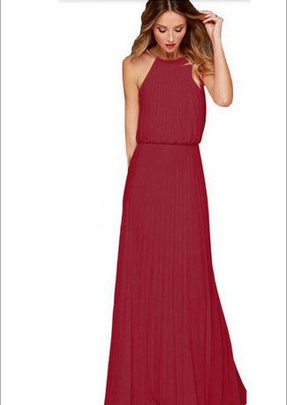 Women  Halter Chiffon Maxi Dress - Mubimart -  