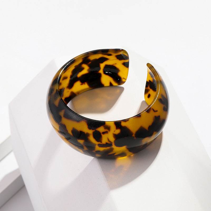 Leopard print acetate plate bangle bracelet women - Mubimart