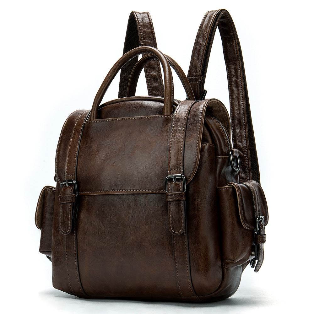 Multifunctional Retro Leather Backpack Women - Mubimart