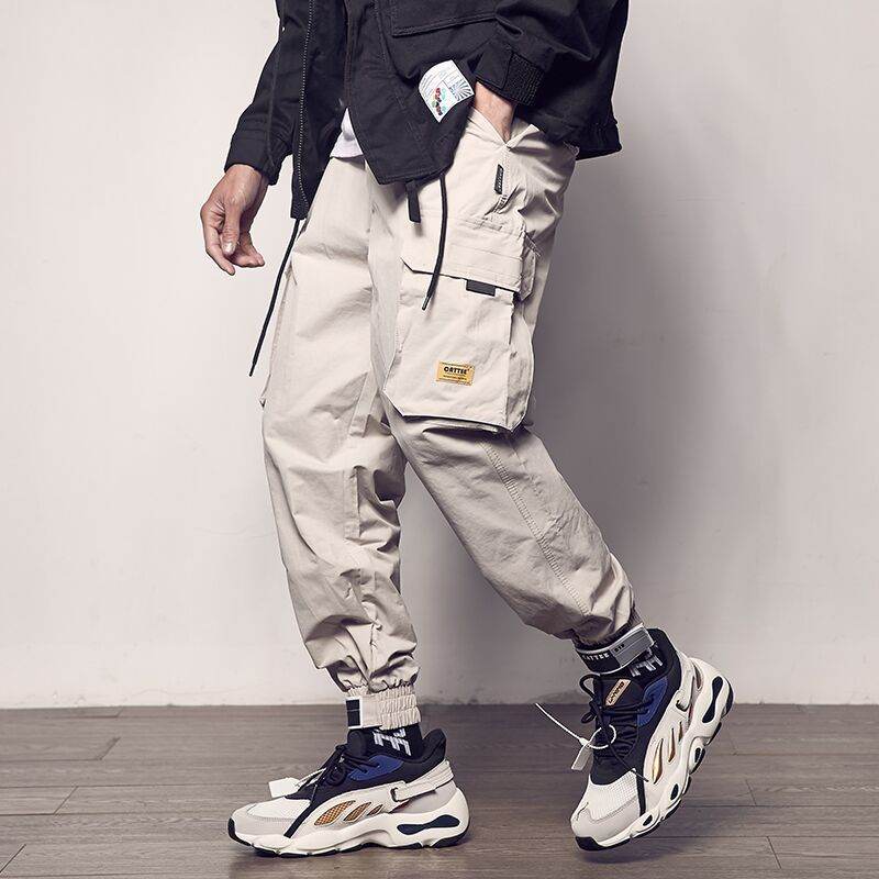 Loose casual cargo pants with velcro straps - Mubimart