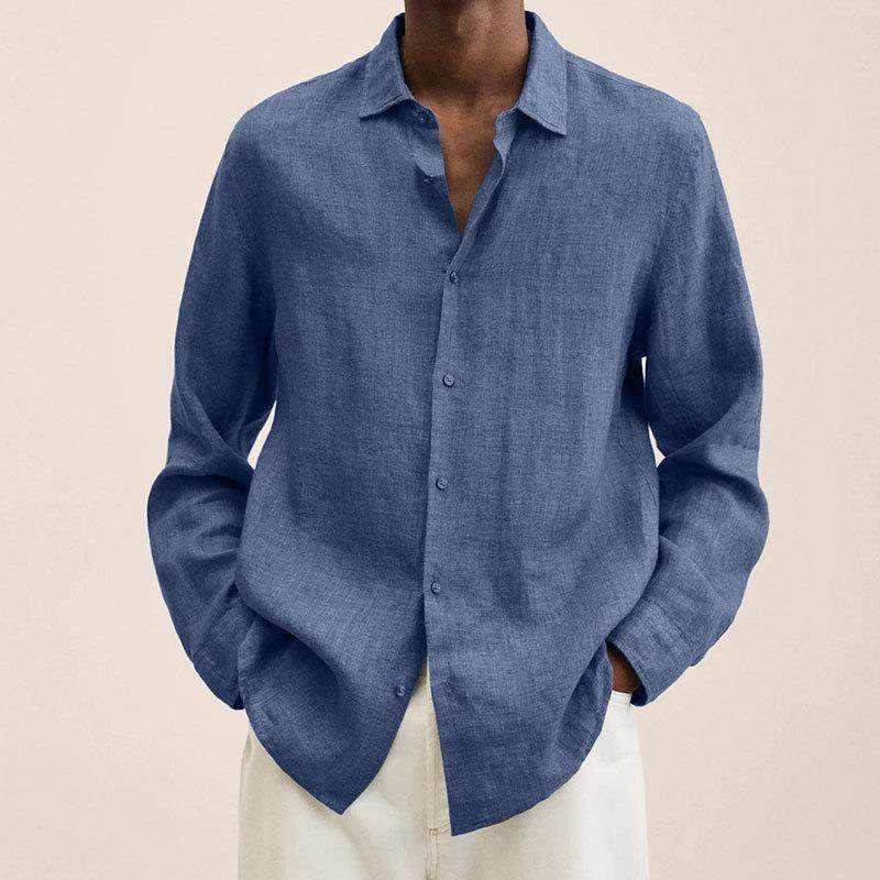 Long Sleeve Lapel Shirt Men's Loose Button Cardigan Sshirt Top Mens Clothing - Mubimart