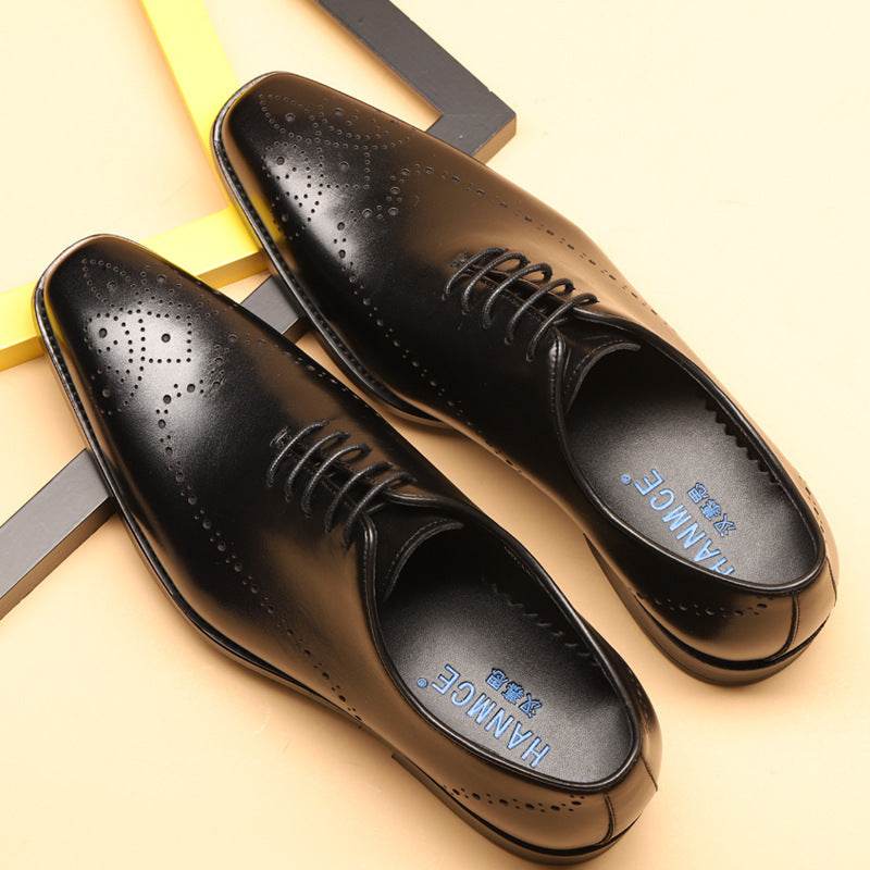 Brock Carved Men's Shoes Business Dress Leather Pointed Shoes - Mubimart