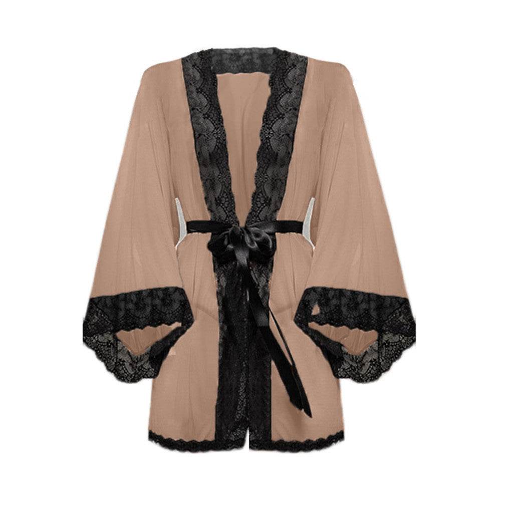 Sexy plus size women's lace bathrobe lace nightgown - Mubimart