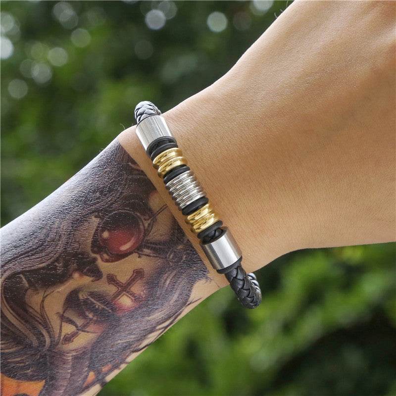 Selling Stainless Steel Men's Leather Bracelets Simple And Versatile Punk Bracelets Men's Jewelry And Bracelets - Mubimart