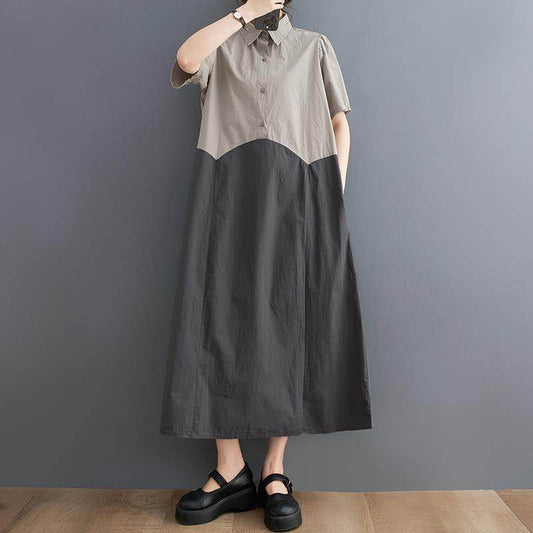 Women's Loose Plus Size Stitching Casual Shirt Dress - Mubimart