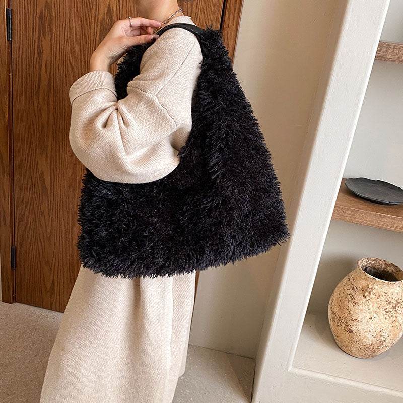 New Autumn And Ainter Plush Handbags Large-capacity Shoulder Armpit Bag Cute Fashion Luxury Designer Tote Bags For Women Trend - Mubimart
