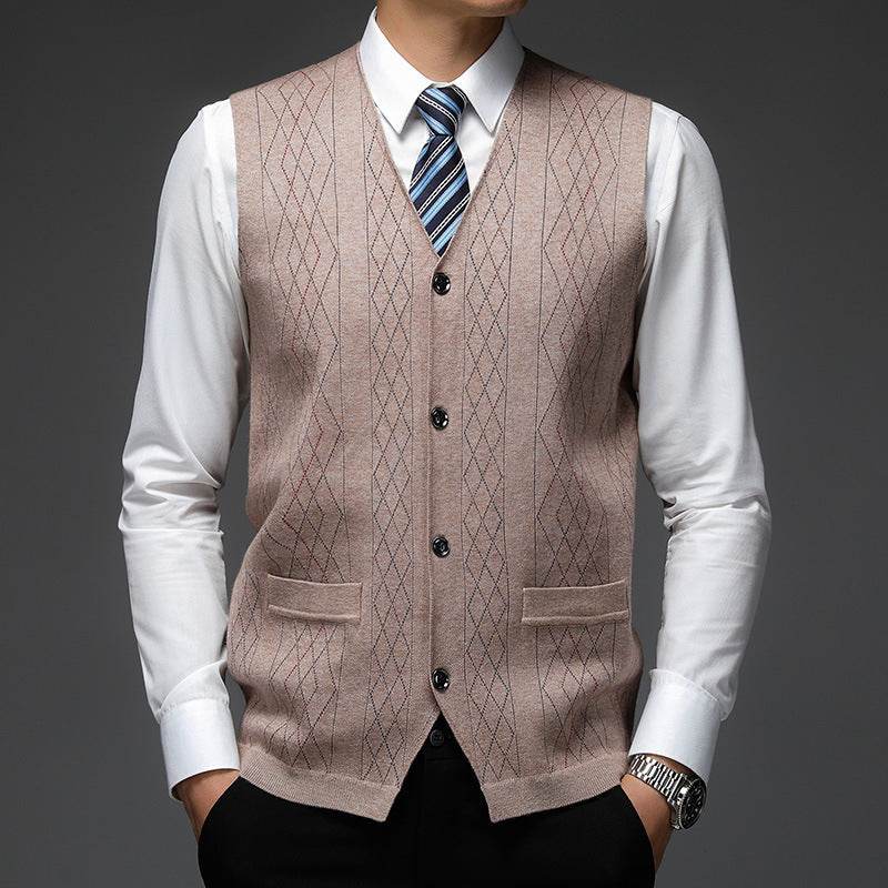 Men's Casual Buckle Knitted Sweater Vest - Mubimart