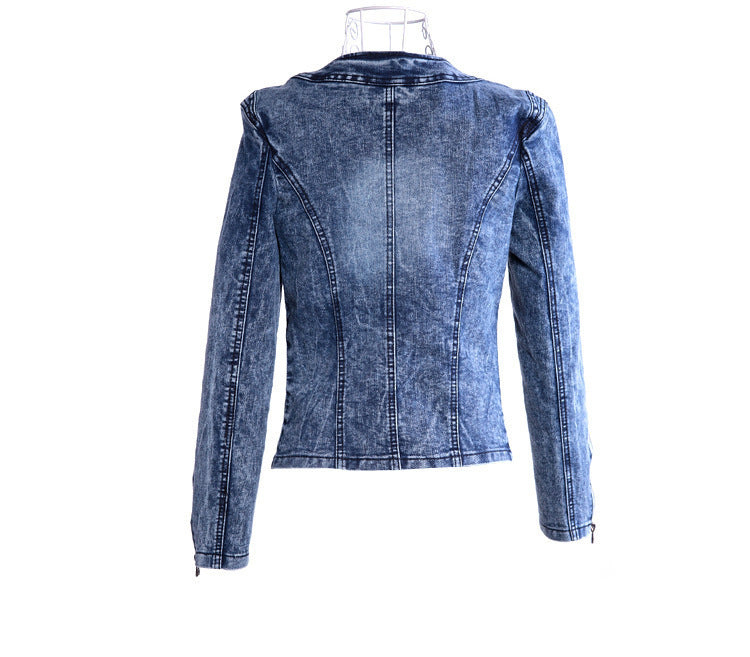 Spot stretch denim jacket rhinestone sequins retro short coat denim jacket denim jacket