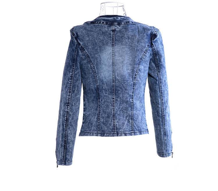 Spot stretch denim jacket rhinestone sequins retro short coat denim jacket denim jacket - Mubimart