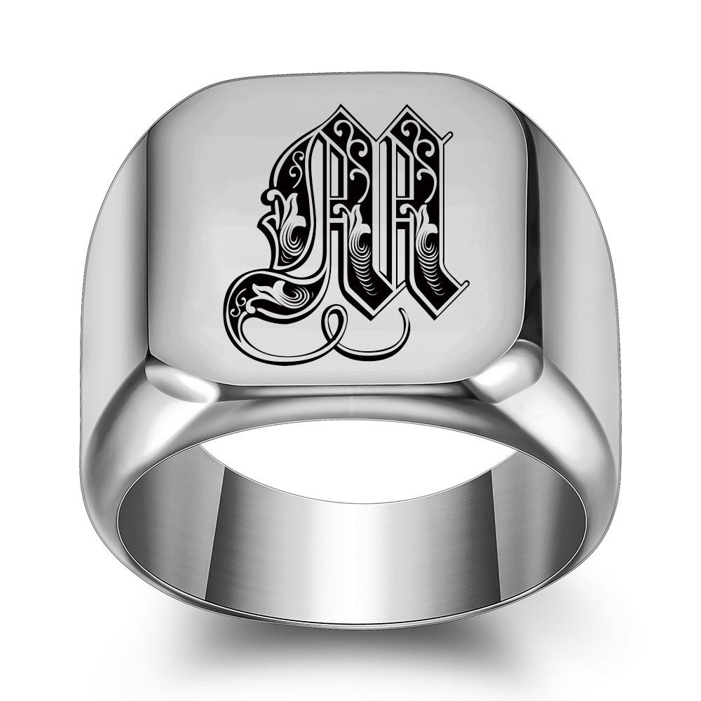 26 Engelse Initial Letter Titanium Stalen Ring Voor Mannen