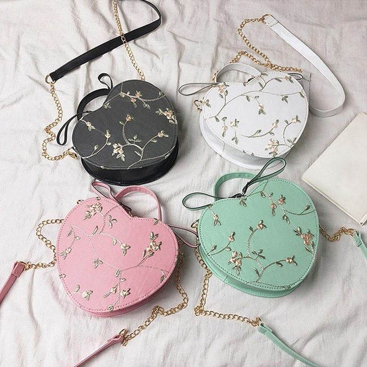 Lace peach heart lock women bag shoulder bag - Mubimart