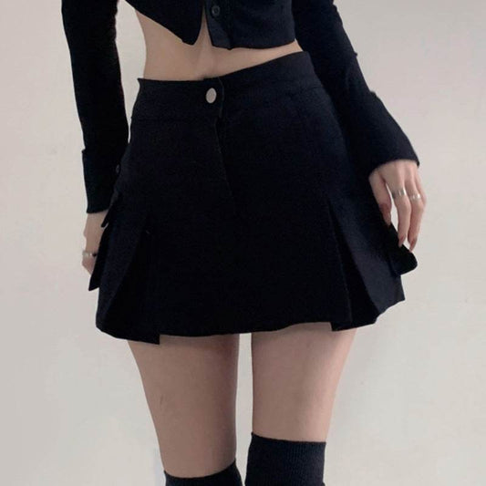 Punk Fashion Low Rise Pleated Workwear Skirt Women - Mubimart