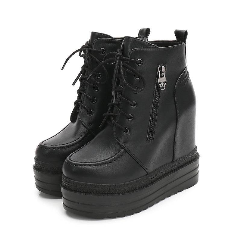 Waffle Platform Wedge Booties - Mubimart