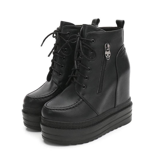 Waffle Platform Wedge Booties - Mubimart
