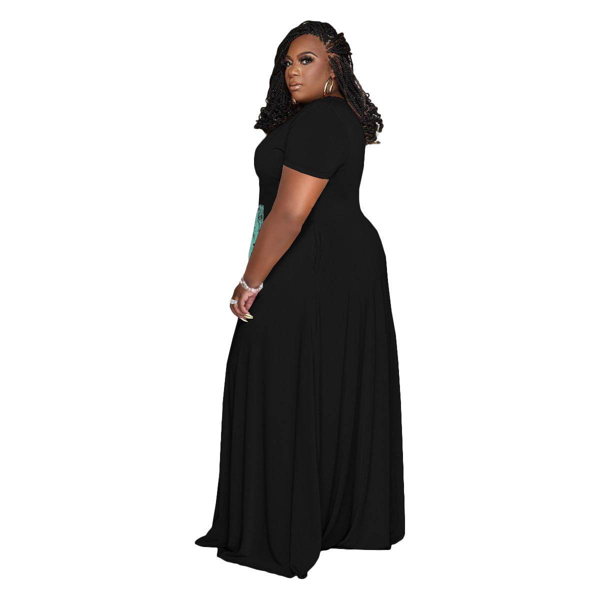 Women's Fashion Casual V-neck Plus Size Dress - Mubimart