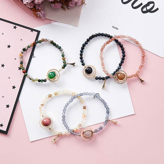 Sweet Simple Hollow Geometric Round Circle Crystal Beaded Tower Pendant Bracelet Bangle for Women Girlfriend - Mubimart