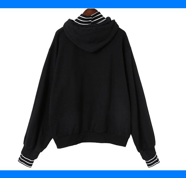 Harajuku striped turtleneck hoodies women kpop autumn long sleeve pullover female students oversize plus size tops sweatshirts - Mubimart