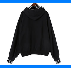 Harajuku striped turtleneck hoodies women kpop autumn long sleeve pullover female students oversize plus size tops sweatshirts - Mubimart -  