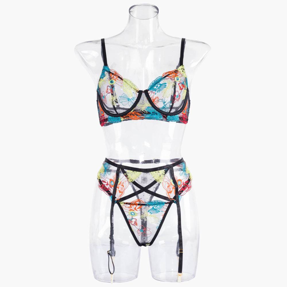 Sexy Garter Belt Embroidery Shaping Split Suit - Mubimart