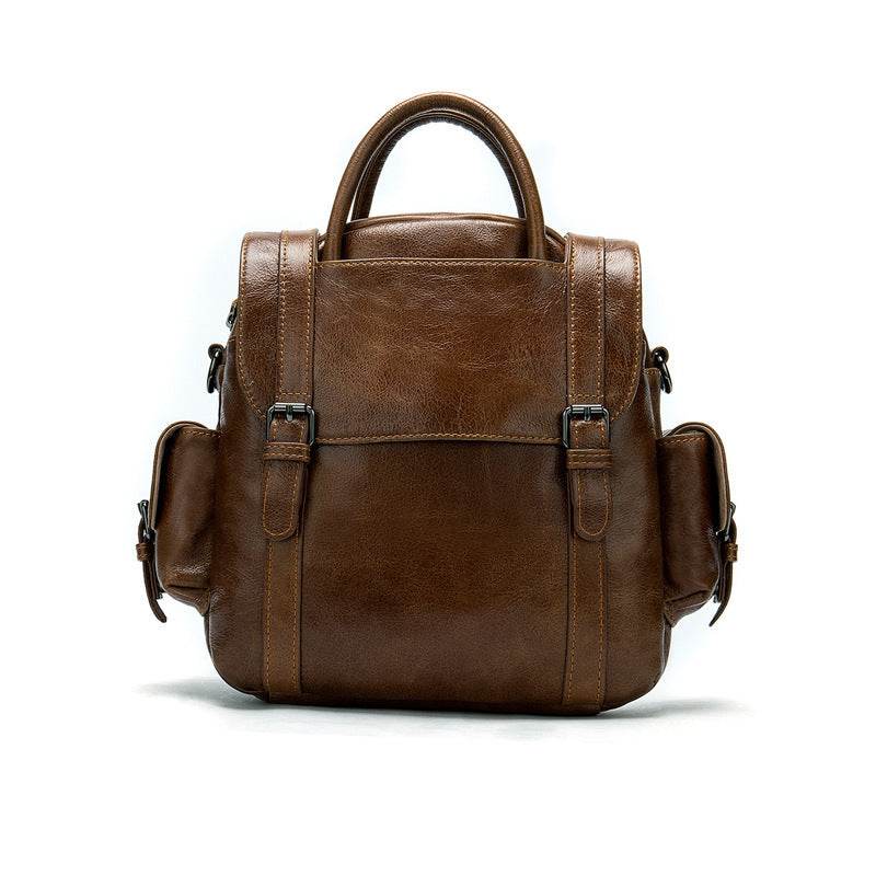 Multifunctional Retro Leather Backpack Women - Mubimart