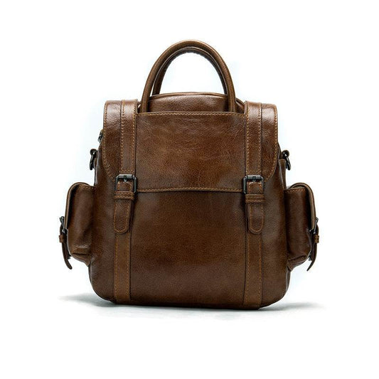 Multifunctional Retro Leather Backpack Women - Mubimart