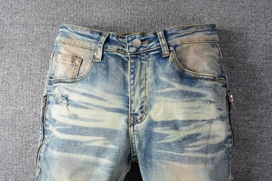 Slim-fit jeans with knee stitching - Mubimart