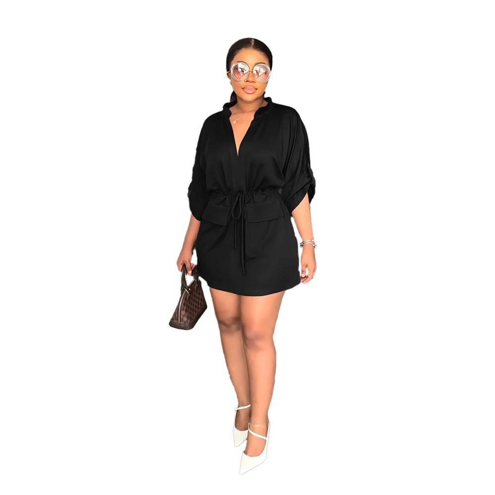 V-neck Loose Waist-tight Workwear Skirt - Mubimart