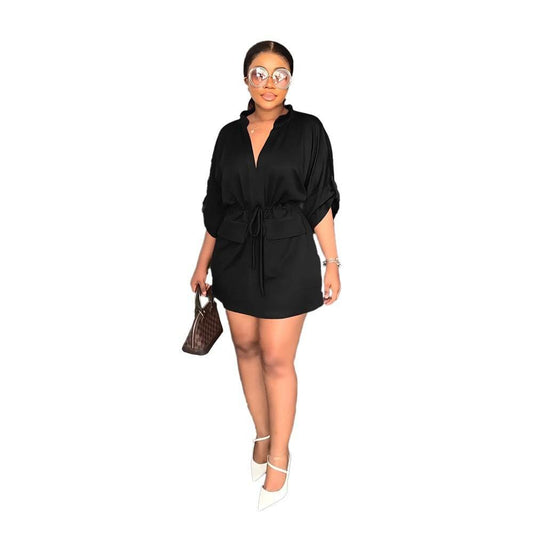 V-neck Loose Waist-tight Workwear Skirt - Mubimart