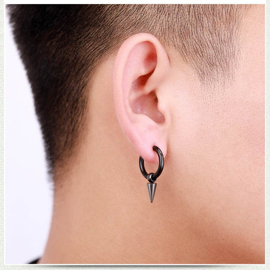 Stainless Steel Tassel Earrings Titanium Steel Single Point Stud Earrings Men - Mubimart