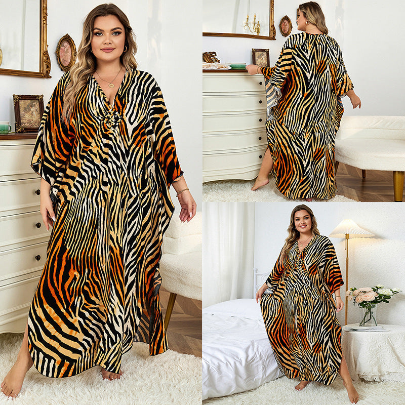 Loose Plus Size Robe Vacation Beach Coat - Mubimart -  