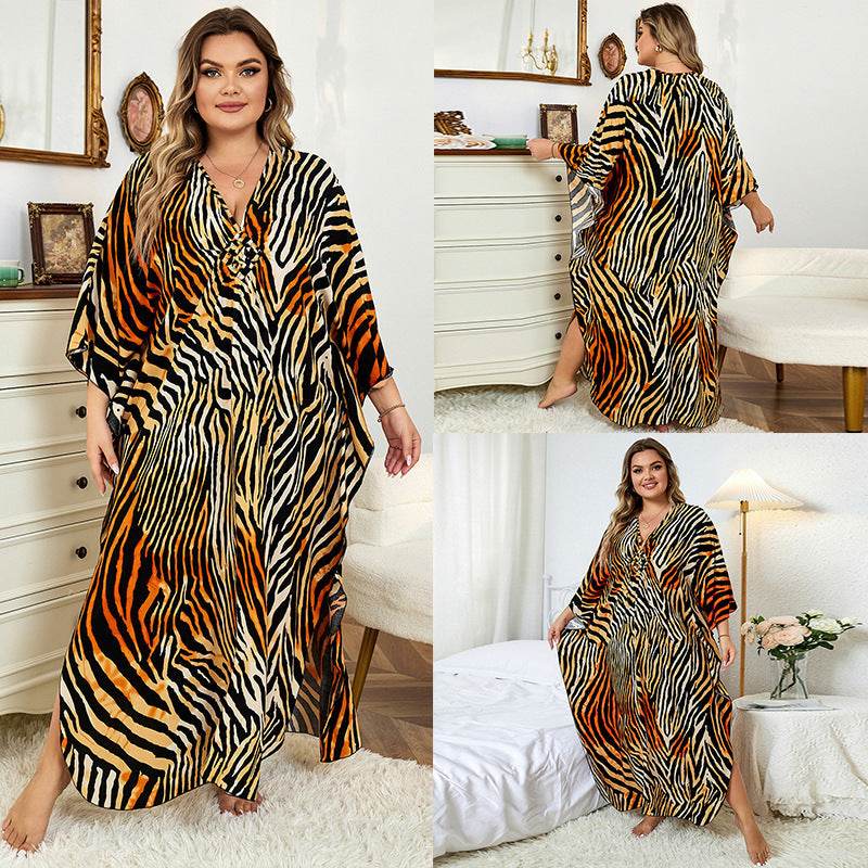 Loose Plus Size Robe Vacation Beach Coat - Mubimart