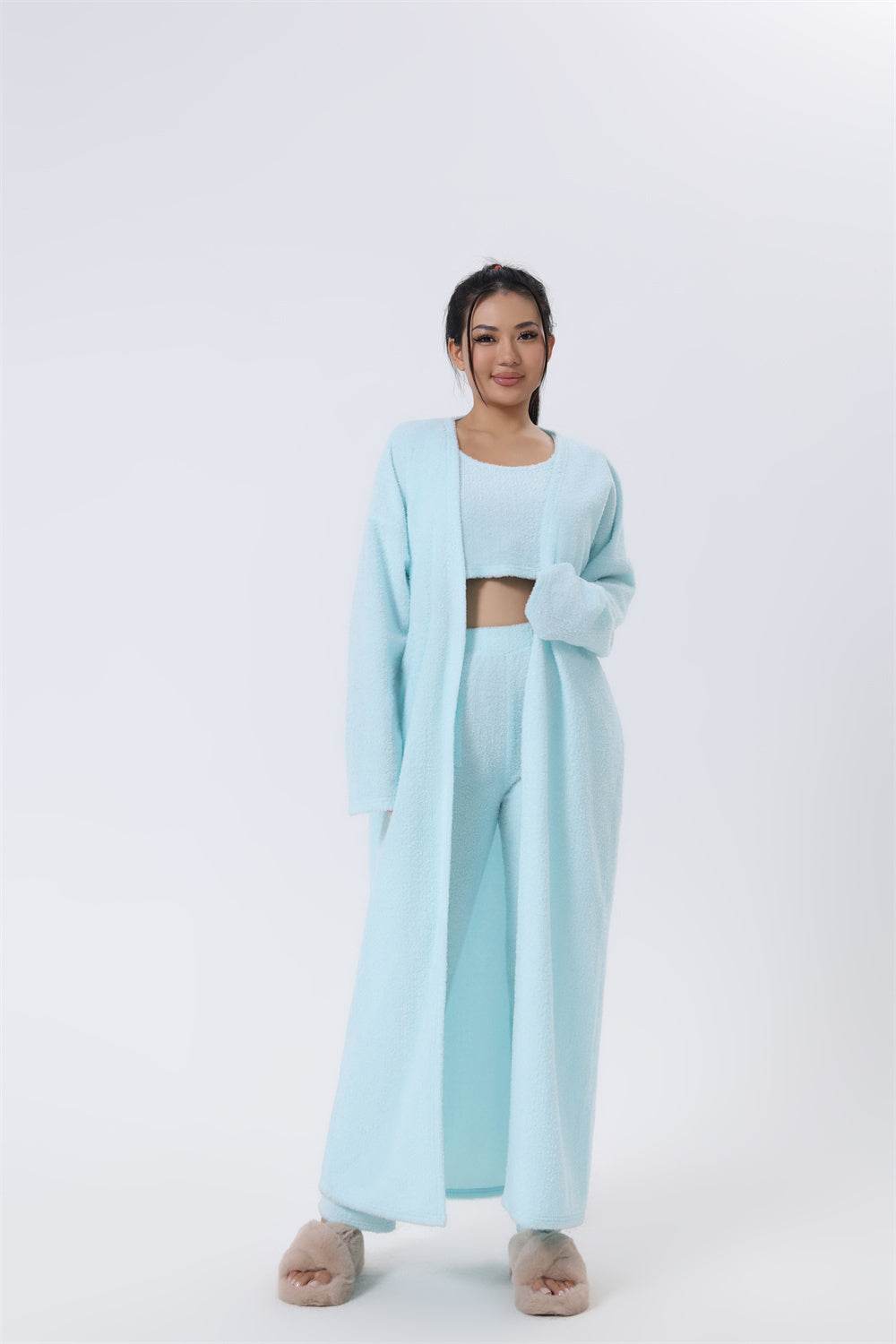 Cozy Pajama Set, 3 Piece Lounge Set, Cute Loungewear, Warm Suit Sets, Matching Set, Lounge Set, 3 Piece Pant Sets, Women Winter Dress - Mubimart