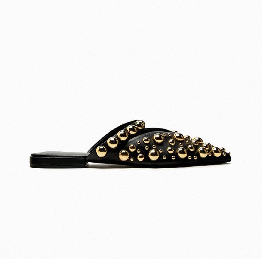 Versatile Rivet Pointed Toe Sandals Flat Toe - Mubimart