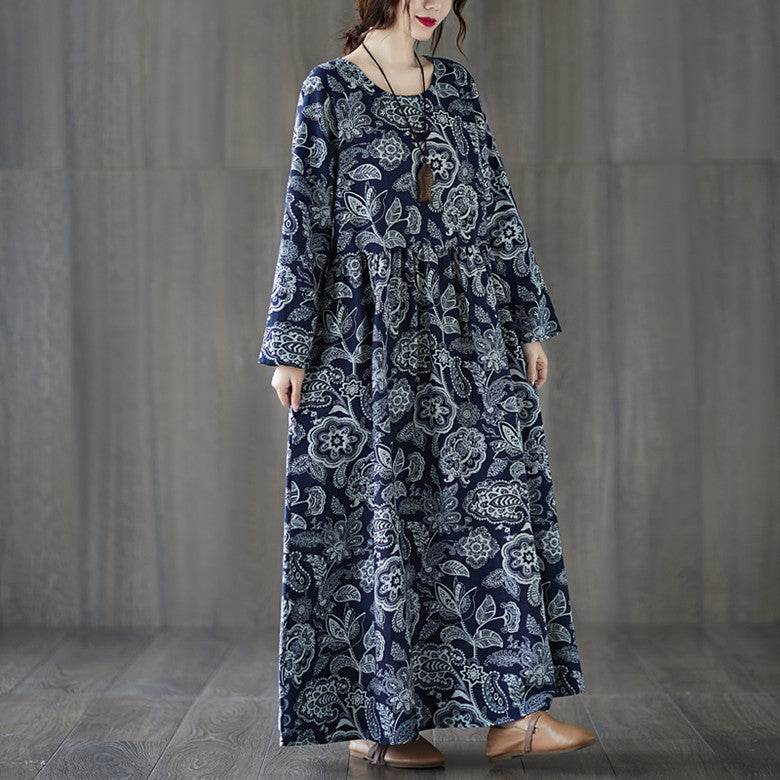 Plus Size Oversized Print Long-sleeve Dress Women - Mubimart