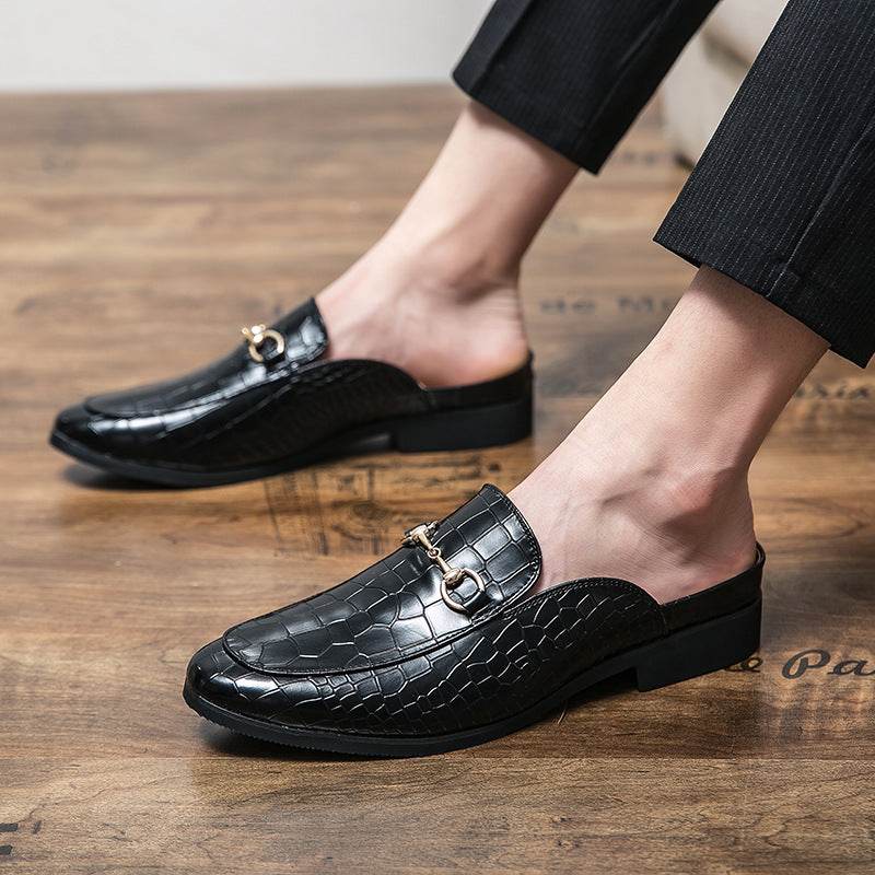 Men's Lazy Semi Slipper Leather Shoes - Mubimart