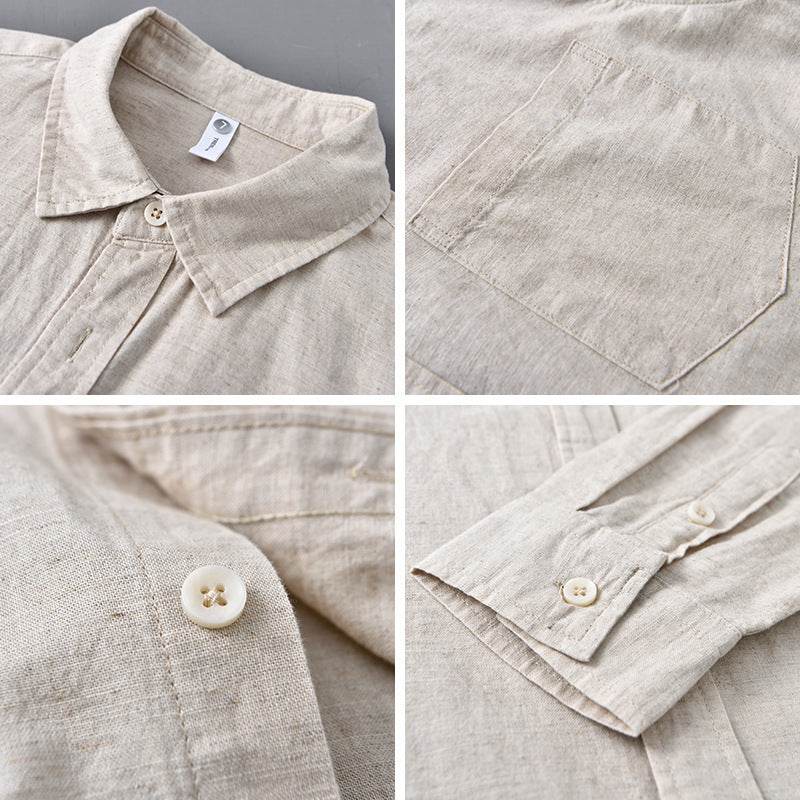 Long LinenMens Linen Shirts Sleeves Casual All-matching Cotton Linen Shirt - Mubimart