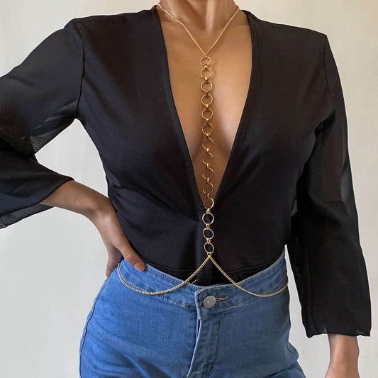 Round Ring Chain Necklace One Body Chain Women - Mubimart