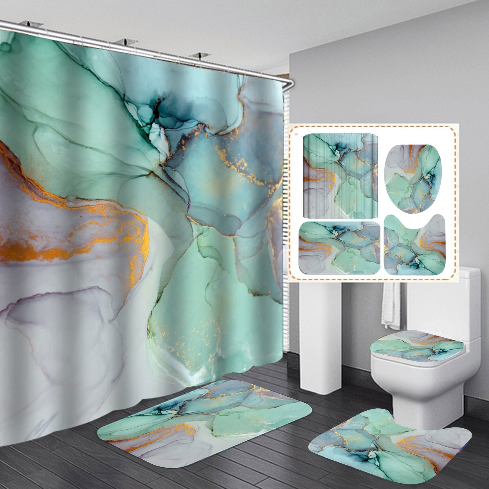 3D Art Geometric Shower Curtains in the Bathroom Waterproof Bath Curtain with Hook Sets Flannel Bath Mat Rugs Carpet Home Decor - Mubimart -  