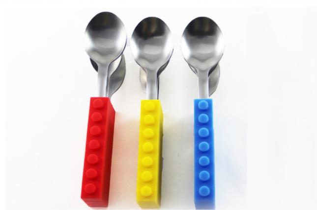 3PCS Creative Bricks Silicone Stainless Steel Portable Travel Kids  Cutlery Fork Picnic Set Gift For CHild Dinnerware - Mubimart - Flatware 