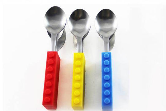 3PCS Creative Bricks Silicone Stainless Steel Portable Travel Kids Cutlery Fork Picnic Set Gift For CHild Dinnerware - Mubimart