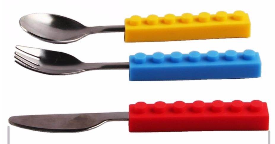 3PCS Creative Bricks Silicone Stainless Steel Portable Travel Kids Cutlery Fork Picnic Set Gift For CHild Dinnerware - Mubimart