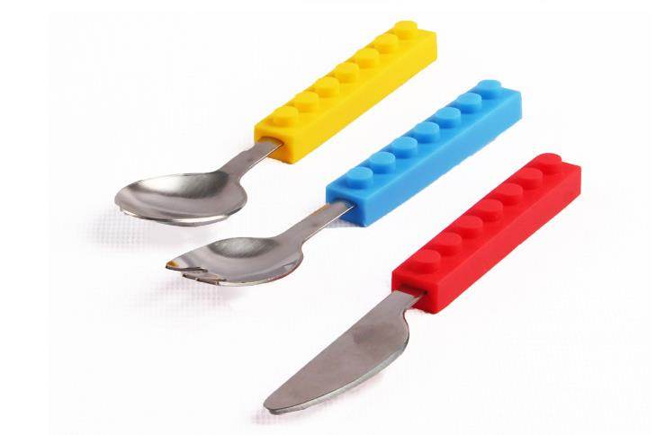3PCS Creative Bricks Silicone Stainless Steel Portable Travel Kids Cutlery Fork Picnic Set Gift For CHild Dinnerware - Mubimart