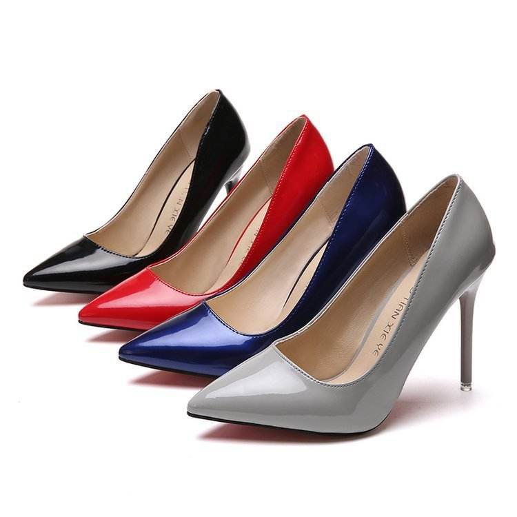 Patent Leather Shallow Mouth Work Shoes Fairy Style Stiletto Shoes - Mubimart