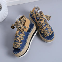 Women's Woven Thick Espadrille Lace-up Casual Shoes