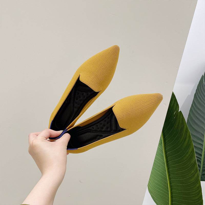 Women's Flying Pointed Toe Flat Knitted Roll Shoes - Mubimart
