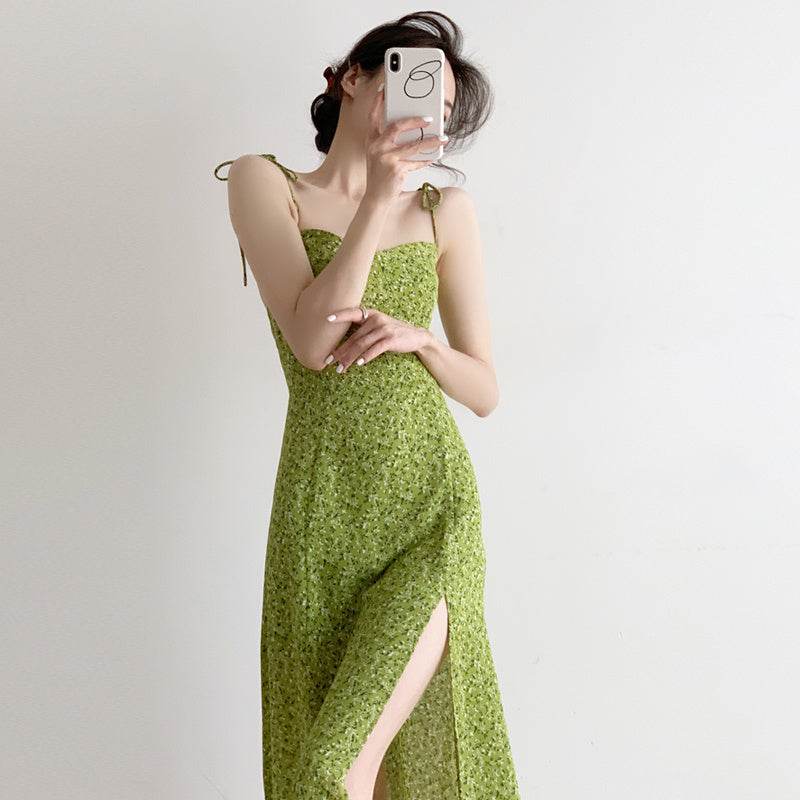 Women's Temperament Retro Print Slip Dress - Mubimart