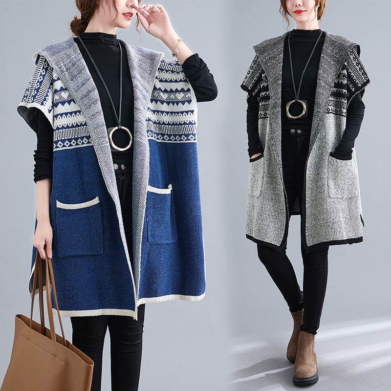 Plus Size Women's Cardigan Sweater Loose Hooded - Mubimart